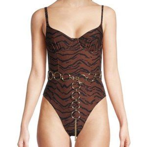 NWT WeWoreWhat Danielle 3 Tiger-Print One-Piece Swimsuit | Size XS